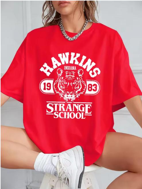 Hawkins Strange School 1983 Prints Cotton Tshirts Unisex Summer Short Sleeve Tops Oneck Oversized T Shirt Casual Unisexs Clothes