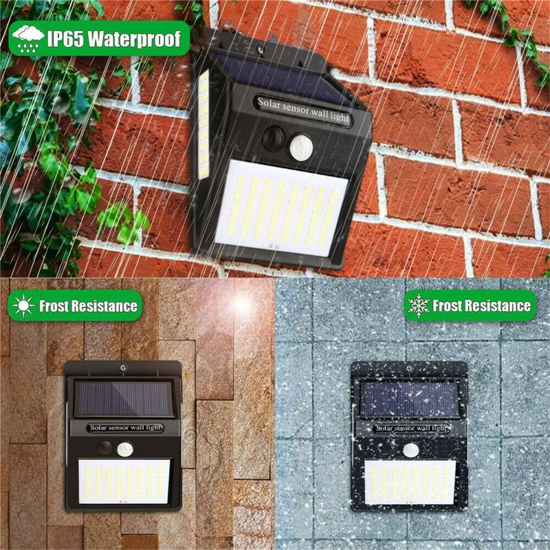 100 светодиодных солнечных настенных светильников Pir с датчиком движения IP65 водонепроницаемый широкий угол супер яркий безопасности на открытом воздухе