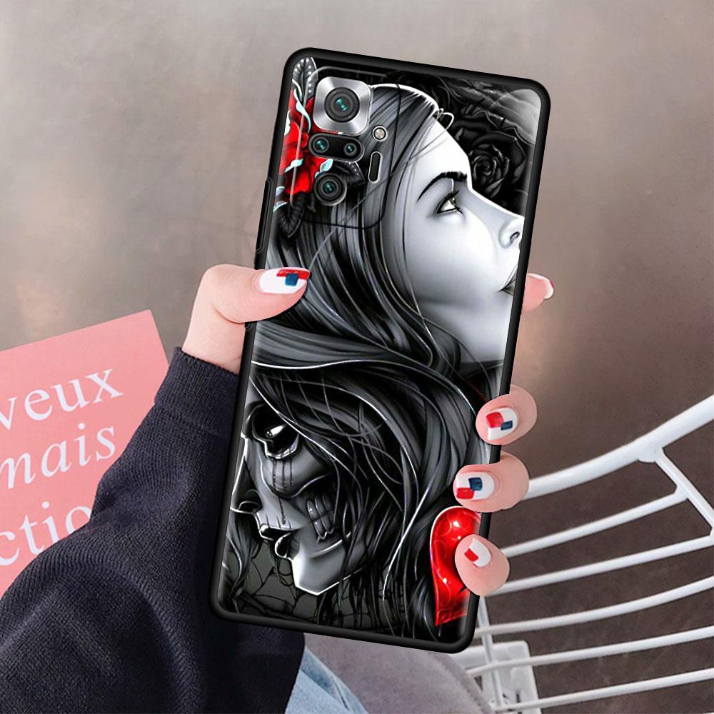 Fitted Soft Case For Xiaomi Redmi Note 9S 9 10 8 Pro 9A 13 12 12S 12C 10C 9i Capa Tpu Mexican Catrina Skull Girl Phone Cover