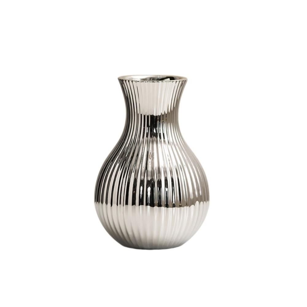 Unique Floral Arrangement Ceramic Electroplated Vase Minimalism Aesthetic Flowerpot Decorative Silver Tabletop Decor Office Desk