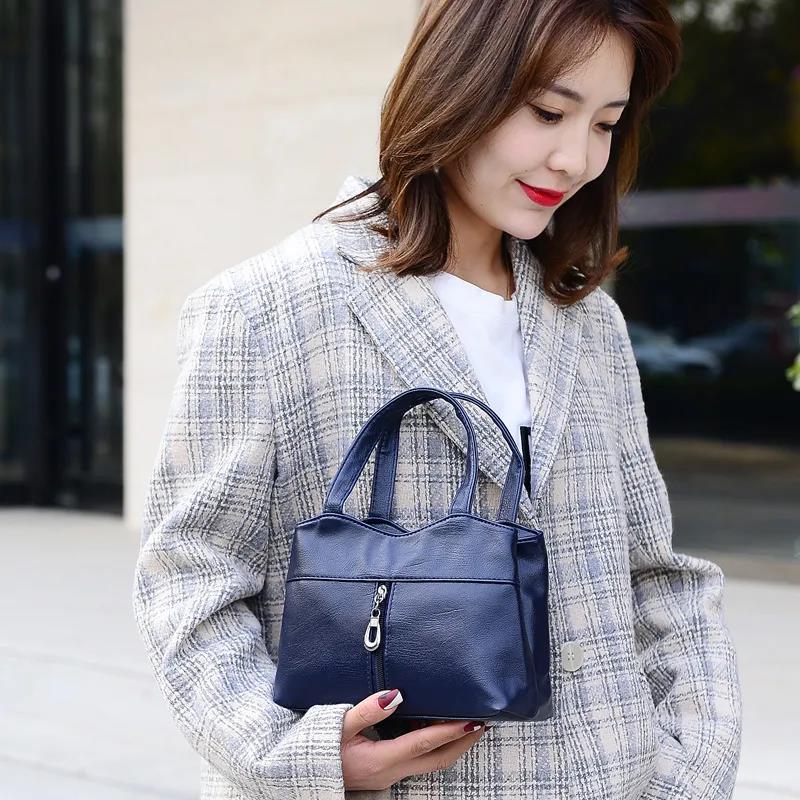 Сплошная цветная сумка для женщин, мягкая квадратная сумка из искусственной кожи, универсальная сумка на одно плечо, повседневная сумка-кошелек для мамы