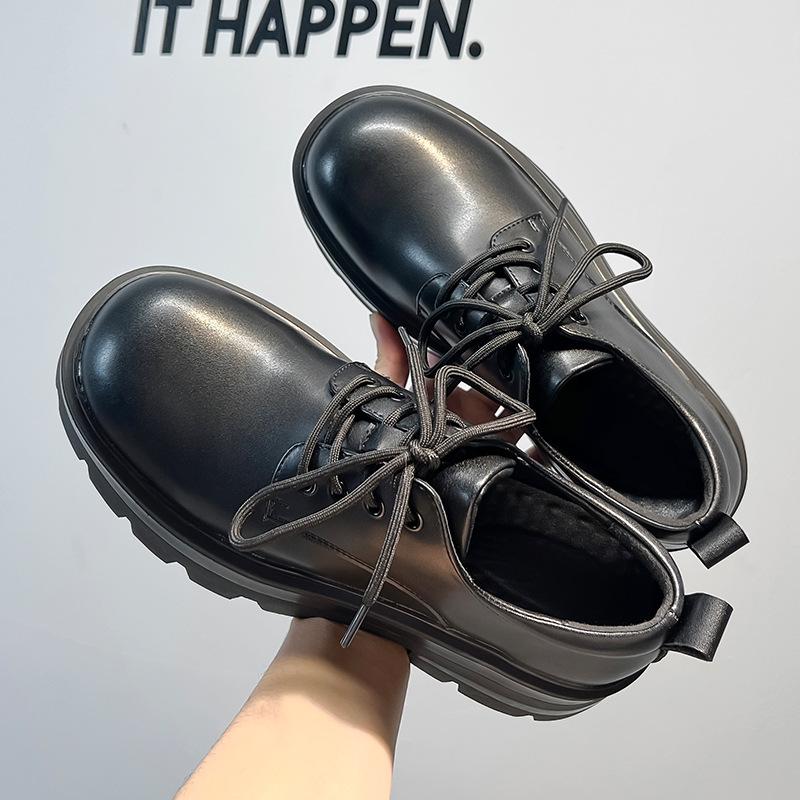 Мужские кожаные туфли в британском стиле с круглым носком, осень-зима 2025 года, новые японские туфли на толстом каблуке с большим носком и шнуровкой 6112-A