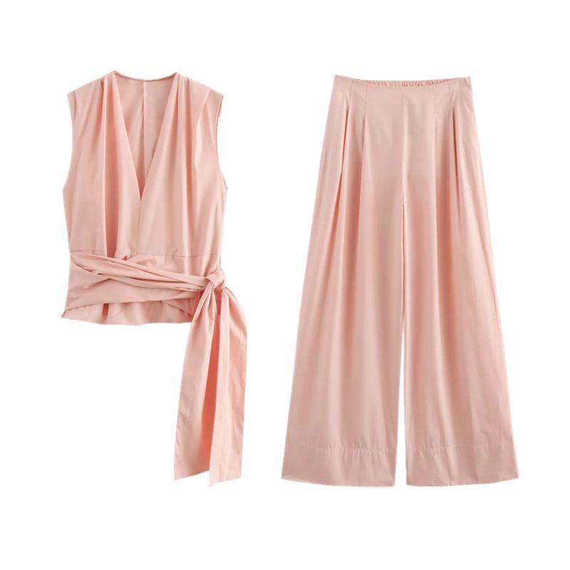 Fashion Style 2024 Summer New Arrival Women's Clothing Stylish Poplin Sleeveless with Tie Tops 9479247