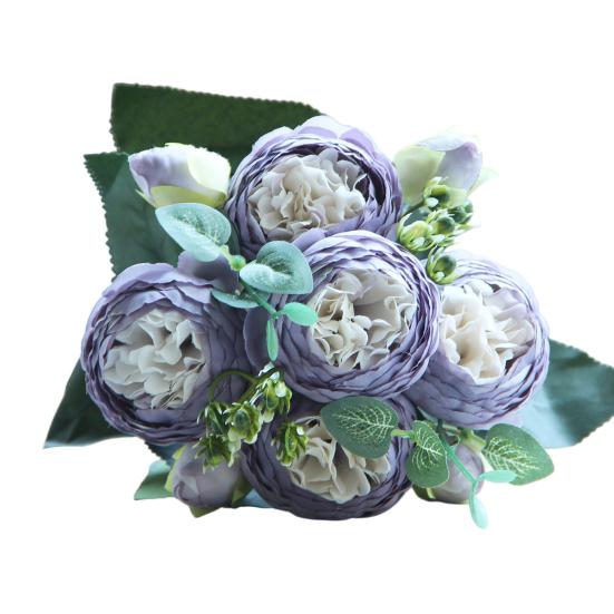 Искусственные Пионы Цветы с 5 Головками Цветов и 4 Бутонами Букет из Искусственных Пионов Цветочная Композиция для Вазы Дома Декор Богемная Свадьба Центральный Элемент Стола