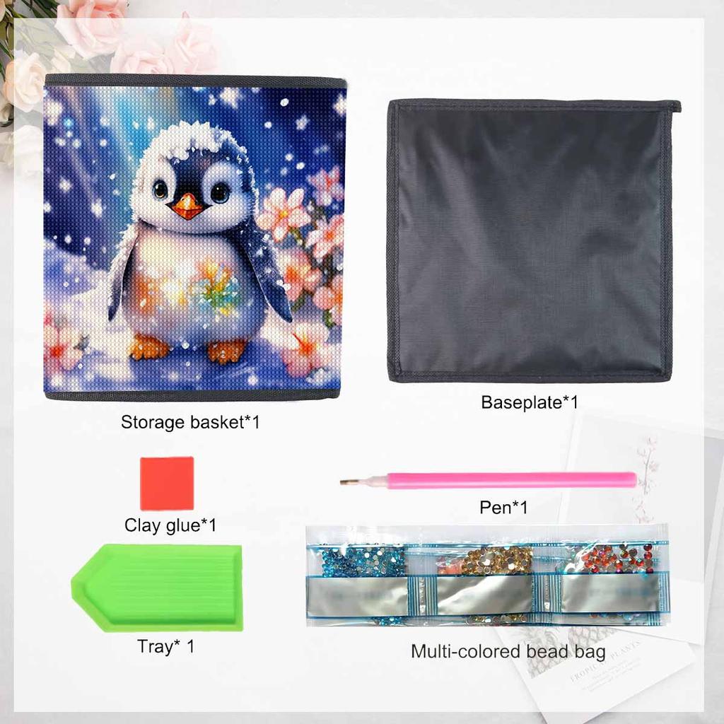 Penguins and Flowers 5D Diamond Painting Storage Basket Full Round Drill Mosaic Diamond Embroidery Cross Stitch Kits Home Decor Home Decor