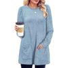 Women's Mid-Length Knitted Sweater with Pockets - Solid Color, Ribbed, Round Neck for Autumn/Winter 2024
