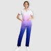 Women's Short Sleeve V Neck Gradation Chest Pocket Work Top Elastic Waist Pants Two Piece Work Set,3 Pockets,Scrubs Tops For Women