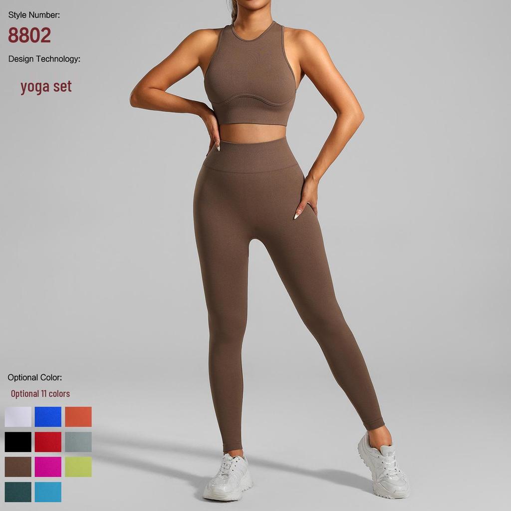 European & American Seamless Ribbed Yoga Suit: High-Intensity Running Fitness Vest & Bra Set