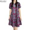 ZANZEA Women Casual Round Neck Short Sleeve Summer Floral Dress