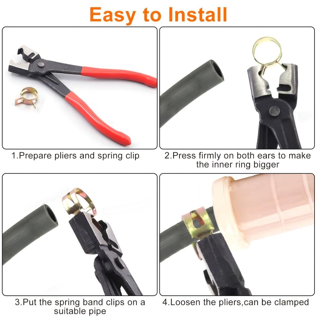 Hose Clamp Pliers, Heavy Duty Auto Clip Removal Tool for Car AC Repair & Motorcycle, R Type Handheld with Vise Pipe Clamp Kit