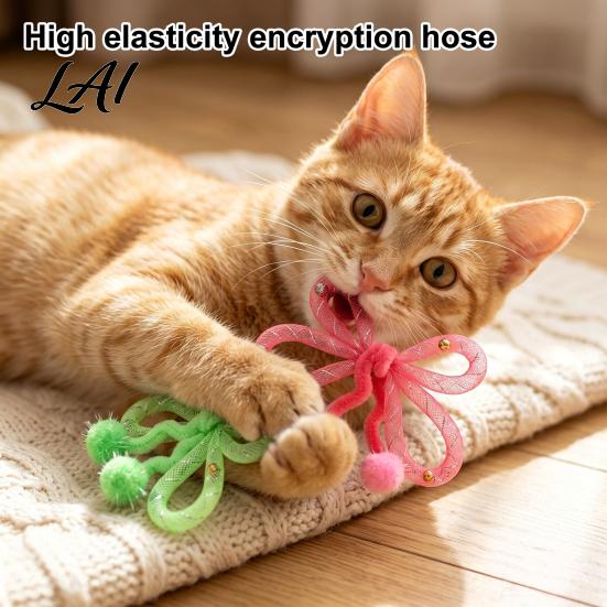 Plush Ball Teaser Toy Mesh Tube Cat Toy Butterfly Shape Interactive Chew with Bells Toys for Multi Households And Balls Flexible Indoor Cats Kittens