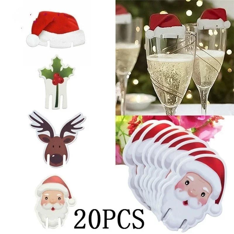 2026 New 20Pcs Christmas Wine Glass Charm Cards Xmas Table Ornaments Home Holiday Decoration Party Table Setting Accessories