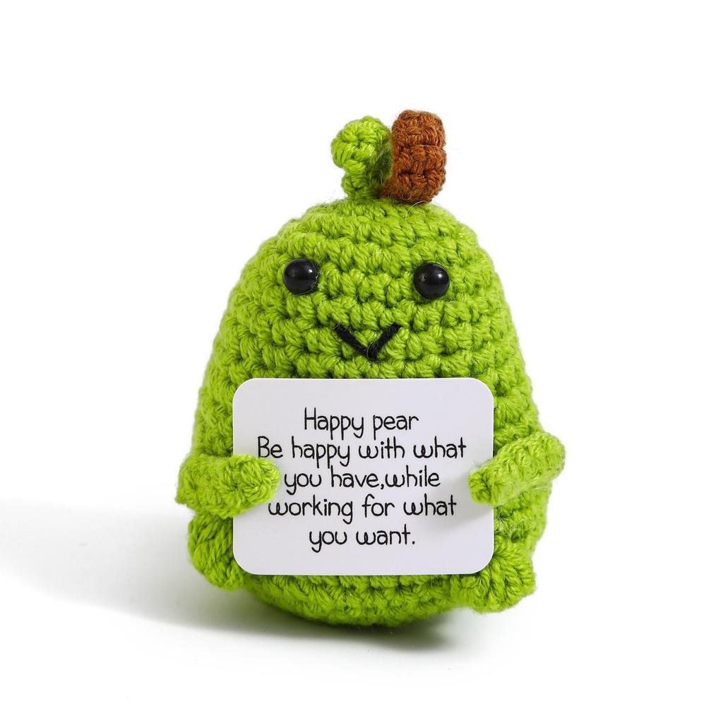 Positive Crochet Potato Doll with Card Handmade Knitted Emotional Support Hug Pocket Cucumber Ornament Room Decor Christmas Gift