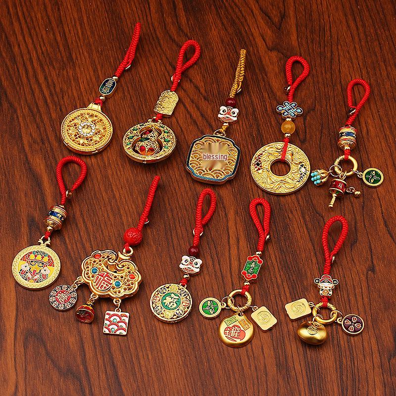 Gold Sand Zakiram Fu Pendant: Wealth & Fortune Bag Keyring for Peace, Joy, Happiness