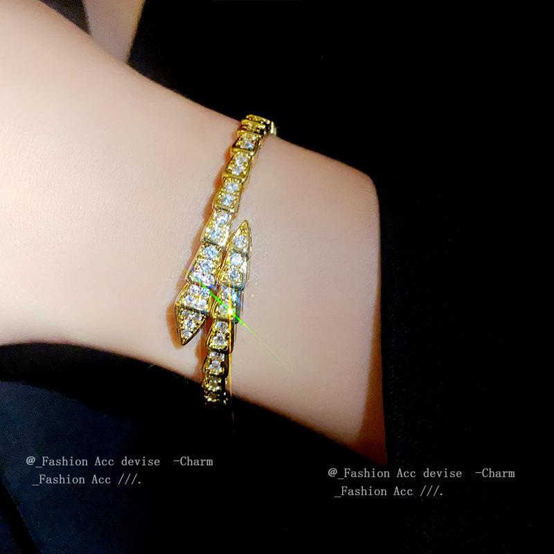 Snake-Shaped Geometric Zircon Open-Ended Bracelet Affordable Luxury Fashion High-Grade Bracelet Niche Temperament All-Match Jewelry Women