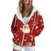 Women's Christmas Printed Sweatshirt Autumn Winter Long Sleeve Cardigan Jacket With Pockets Zipper Hoodie Outerwear