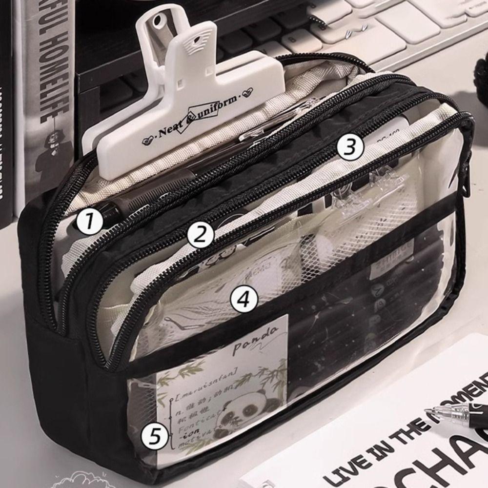 PU Leather+PVC Pencil Case Five-Layer Pencil Box High Quality Pen Bag  School Office