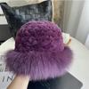Женская зимняя теплая шапка из натурального меха кролика Рекс, элегантные женские шапки-бомберы, модные шапки из натурального меха лисы, вязаные шапки-бини