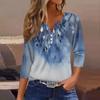 Women's T Shirt Print Button 3/4 Sleeve Daily Weekend Fashion Basic V- Neck Regular Top