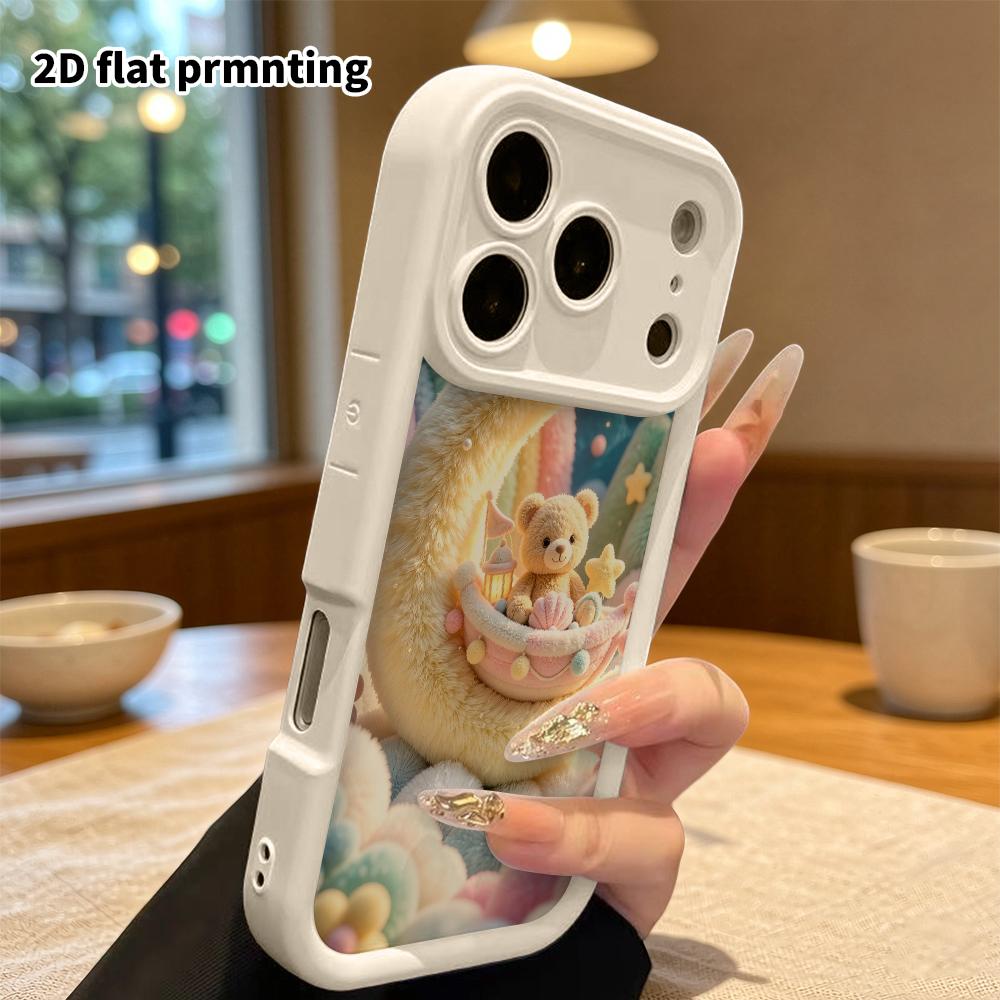 Phone Case: 2D flat, suitable for iPhone 18 17 16 15 14 13 12Pro protective case, moon little bear cradle, perfect Christmas and Halloween holiday gif