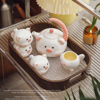 Керамический мультяшный набор для чая: чайник-свинка родитель и чашки-поросята, фарфоровая посуда для чая