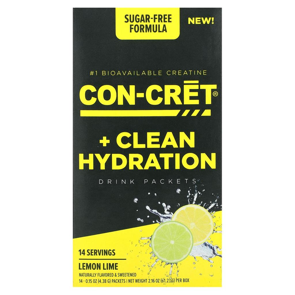 Con-Cret Clean Hydration Drink Packs, No Sugar, Lemon Lime, 14 Packs, 0.15 Oz (4.38 G) Each