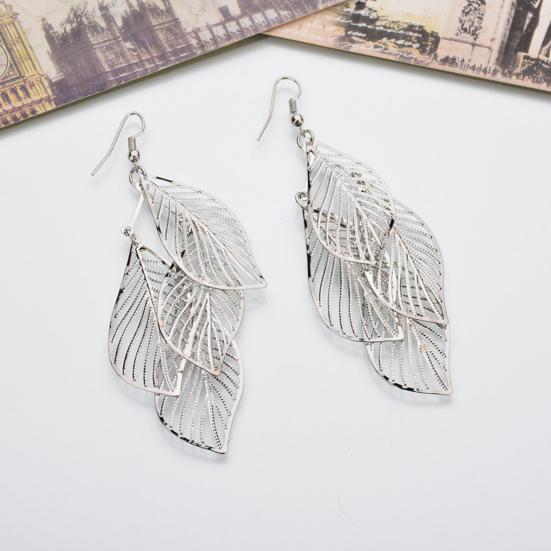 1 пара женских висячих сережек из нержавеющей стали, изысканные висячие формы с загнутыми краями в форме листа