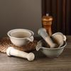 Durable Rice Paste Bowl Ceramic Garlic Mortar Pestle Tableware Grinding Bowl Rod Set  Spice