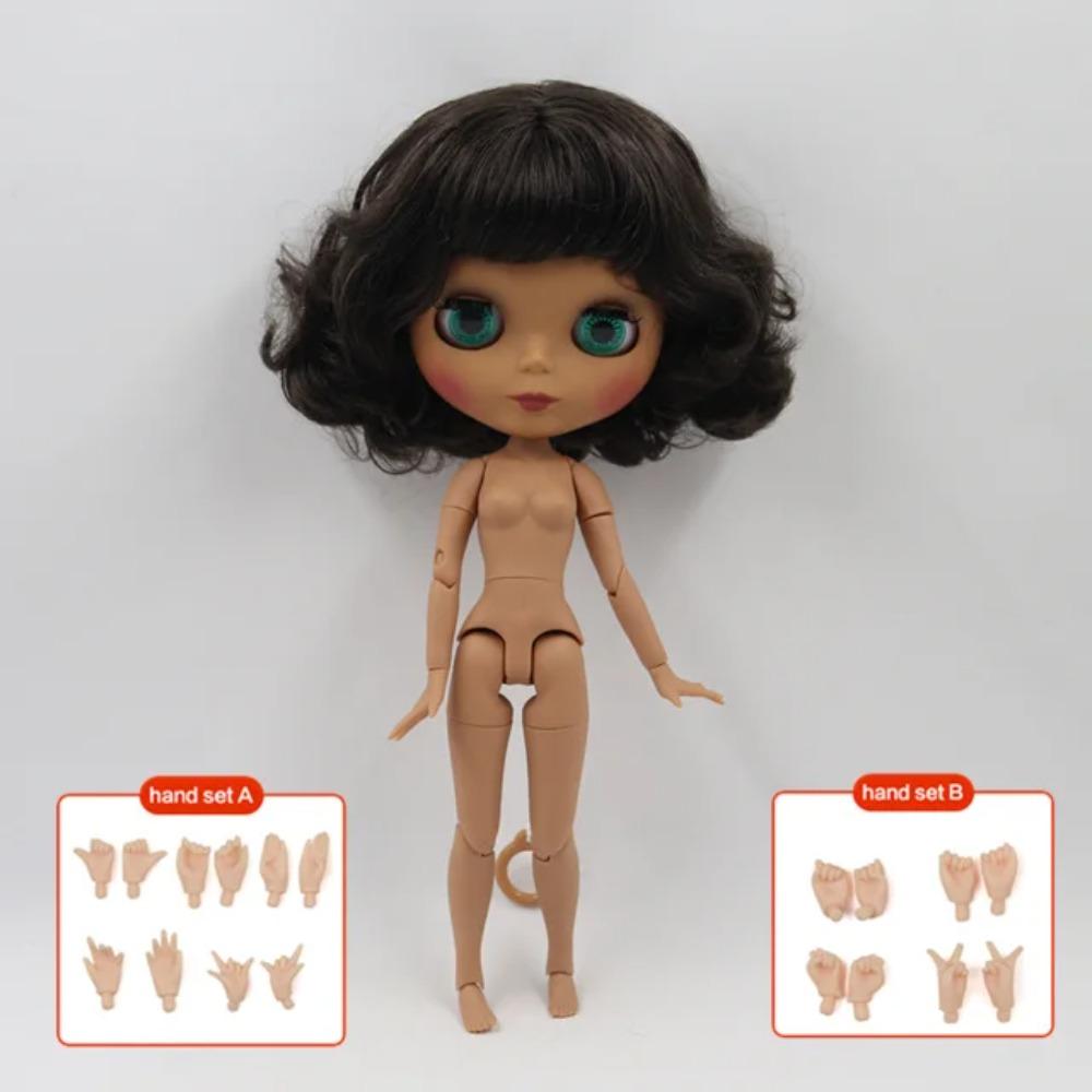 Кукла ICY Blyth 1/6 BJD 30см с темной кожей и короткими черными кудрявыми волосами матовое лицо NUDE шарнирное тело BL950