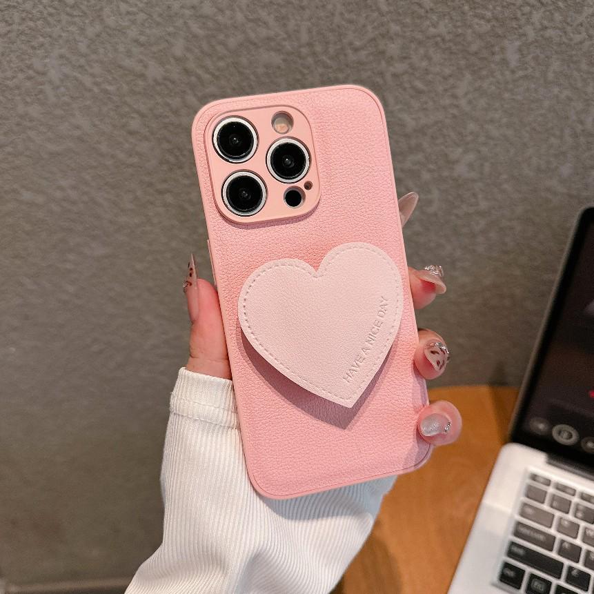 Чехол-подставка в форме сердца из ПУ-кожи для iPhone 15/16 Pro Max - Стильный дизайн для женщин