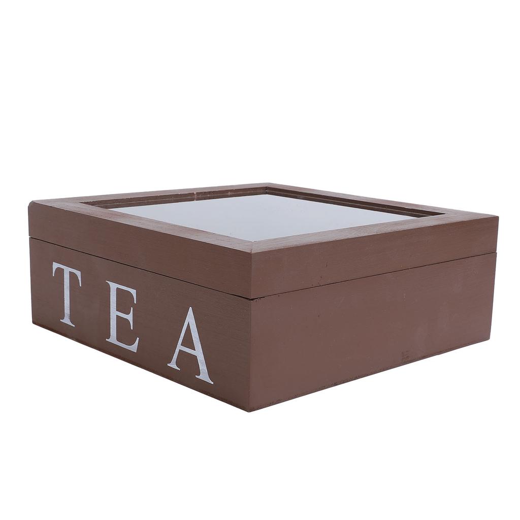 Wooden Tea Storage with Clear Acrylic Top Window 9 Compartments Eco Friendly Tea Bag Holder Multi Functional Storage Box