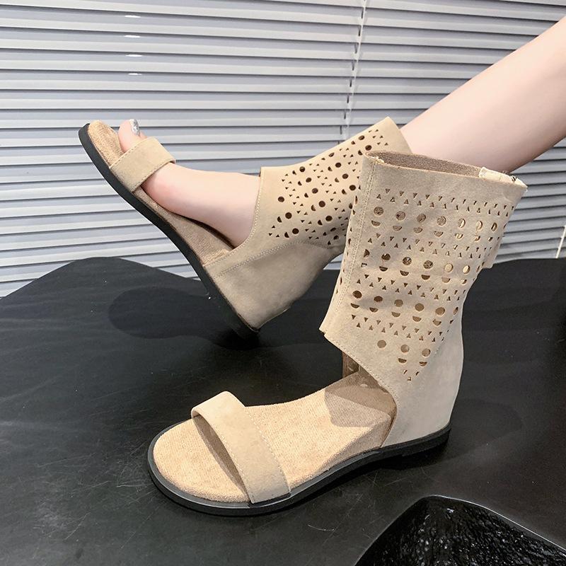 Fashion Hot Selling Women Sandals Hollow Breathable Boots 2025 Summer Inner Heightened Roman Shoes Versatile Short Leg Pants Tube Boots