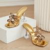 Fashion Liyke Fashion Gold Glitter Rhinestones Women Slippers Summer Crystal Bowknot High Heels Party Prom Shoes PVC Transparent Sandals