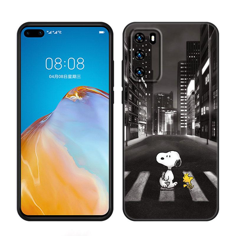 Мультяшный Каваи Снупи Черный Чехол для Телефона Для Huawei P10 P20 P30 P40 Lite P50 P60 Art P50E P Smart Z 2018 2020 2021 Pro 2019