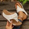 Fashion Fashion Flower Wedge Slippers for Women Summer 2025 Clip Toe Platform Flip Flops Woman Casual Thick Sole Beach Sandals Plus Size