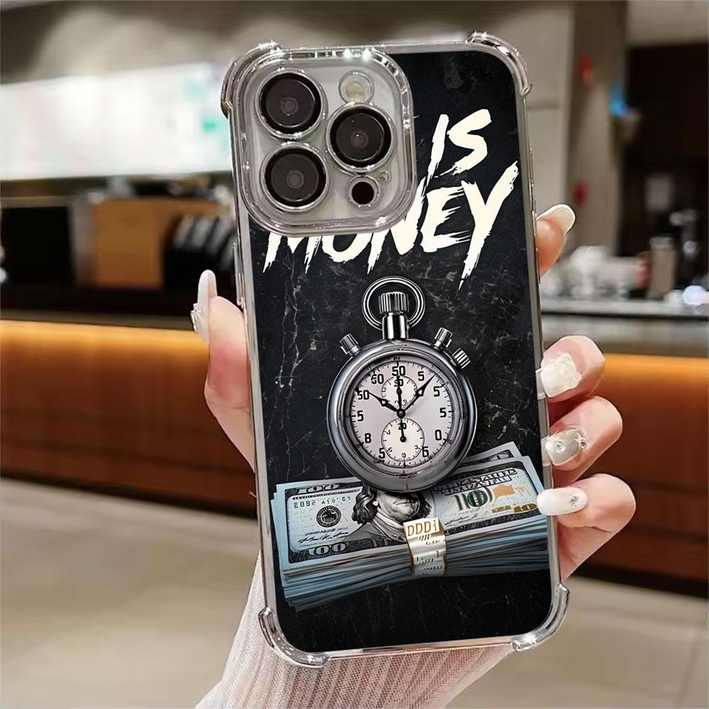 Черный Доллар Время Деньги Чехол для Телефона для iPhone 11 13 15 16 17 Pro Max 14 Plus 17Air 16E 13 Pro 12 Mini 17Pro Мягкий Прозрачный Чехол