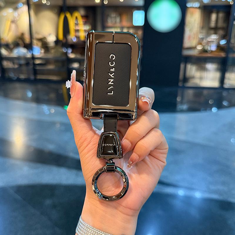 High-End Leather Metal Key Case: Fits Lynk & Co Models 03, 07, 09 - Full Coverage Protection for Remote Key Fob