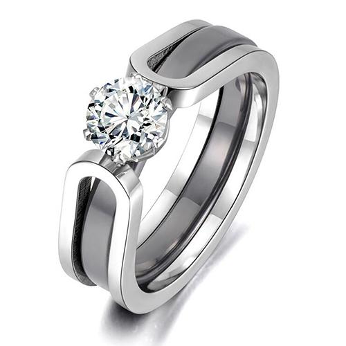 Lokaer 2 слоя черные/белые керамические обручальные кольца с кристаллами ювелирные изделия AAA циркон из нержавеющей стали со стразами обручальные