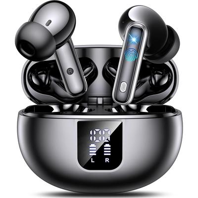 Беспроводные наушники Bluetooth 5.4 Наушники с двойным шумоподавлением Микрофон Режим прозрачности Наушники-вкладыши 36 часов воспроизведения Наушники со светодиодным дисплеем Водонепроницаемость IP7