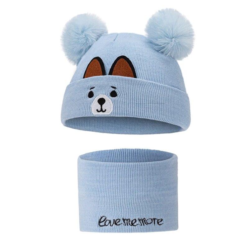 2 шт., шапка для новорожденных, шарф, зимняя милая вязаная шапка с помпоном для мальчиков и девочек, теплые аксессуары для улицы, От 0 до 3 лет