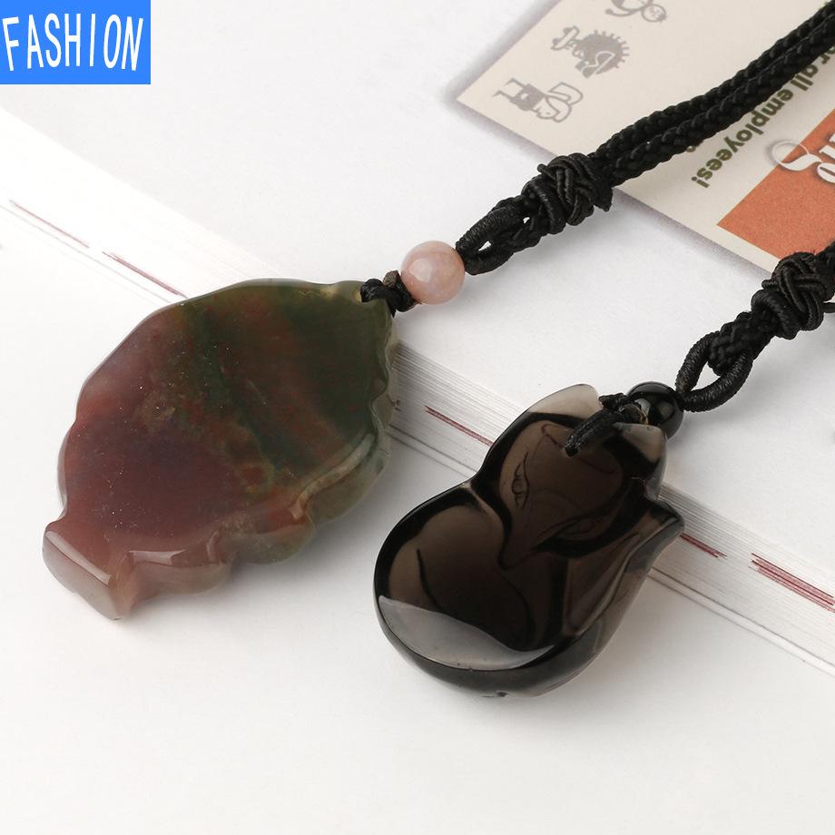 Кулон из натурального кристала с изображением лисы, обсидианового агата, индийского агата, регулируемое ожерелье