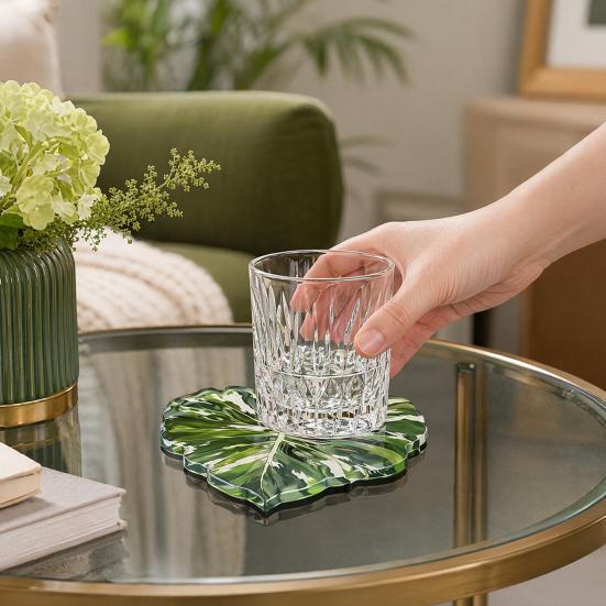 Acrylic Tropical Plant Coasters, Heat Resistant Non-Slip Drink Coasters, Easy Clean Leaf Shaped Pads for Coffee Table Desk Decor, Home Gift