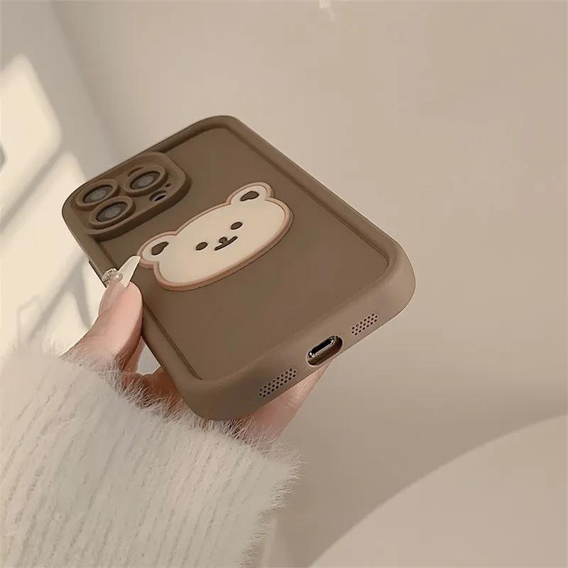 INS коричневый милый чехол для телефона с медведем для iPhone 15 14 13 12 11 Pro Max X XS XR XS Max, новый защитный чехол с линзами, Япония, Корея, мягкий чехол