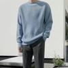 Men's Loose Fit Korean Style Sweater: Casual Retro Trend, Round Neck, Solid Color, Autumn/Winter Knitted Top.