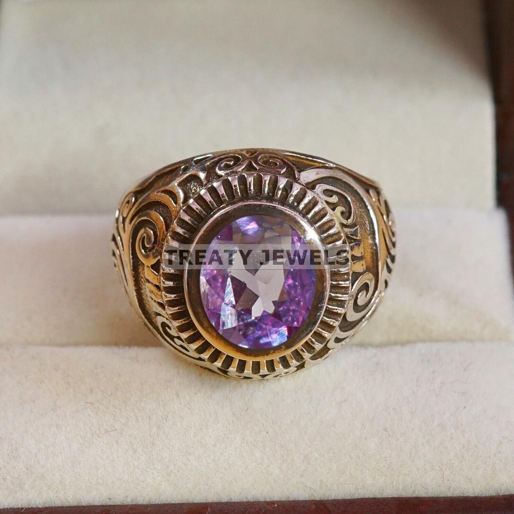 Александрит Овальной огранки Драгоценный камень с Кольцом из стерлингового серебра 925 пробы Для мужчин #A602 JL375656785173