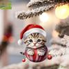 2D Новогодний Кот Подвеска Плоская Декоративная Кошка Рождественская Шапка Украшение Акриловый Кот Подвеска в Машину Украшения для Елки