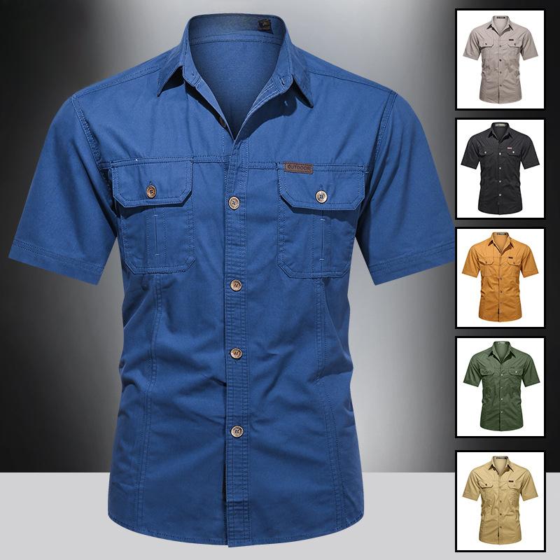 Летняя рубашка с короткими рукавами, мужская рабочая одежда, рабочая рубашка, свободная мужская рубашка для улицы, не требующая глажки, удобная и прочная мужская рубашка, модный тренд