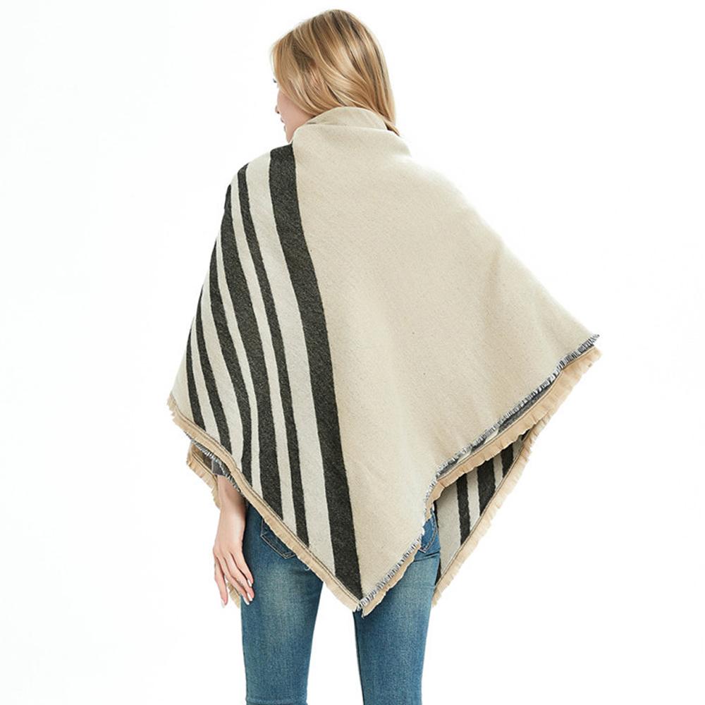 Autumn Winter Women's Wide Striped Scarf Geometric Pattern Shawl Thick Warm Scarf