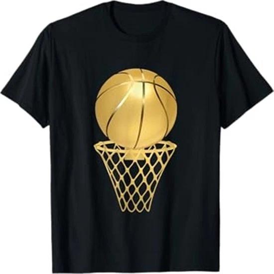 Gold Basketball Hoop Minimal Sport Graphic T Shirt