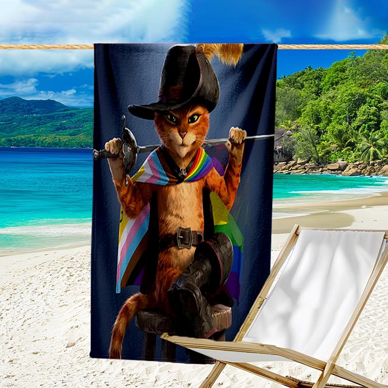 Ultra-Soft Beach Towel with Puss In Boots Theme,Ideal for Pool - Camping, Diving - Perfect Travel Essential, Vibrant Beach Towel.